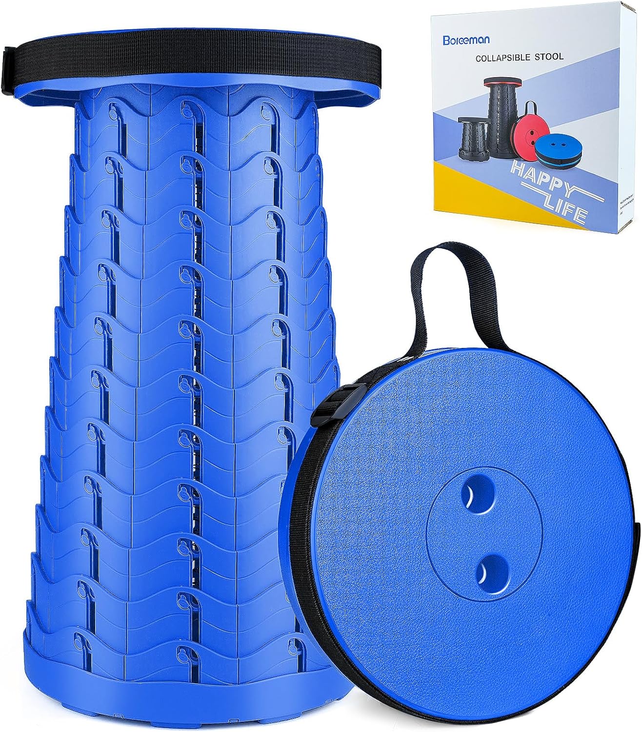 Boreeman Upgraded Folding Stool Lightweight Yet More Sturdy with Load Capacity 400lbs Portable Collapsible Stool Retractable Stool for Camping Fishing Hiking BBQ (Blue)