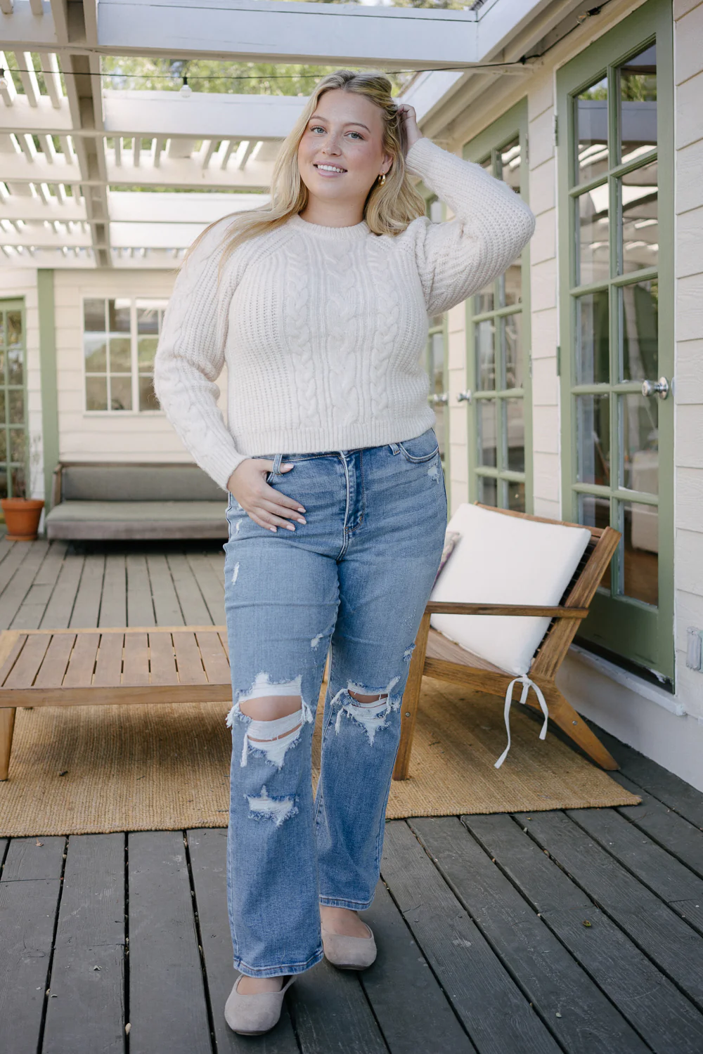 Faye Stone Wash Ripped Bootcut Jeans - PLUS