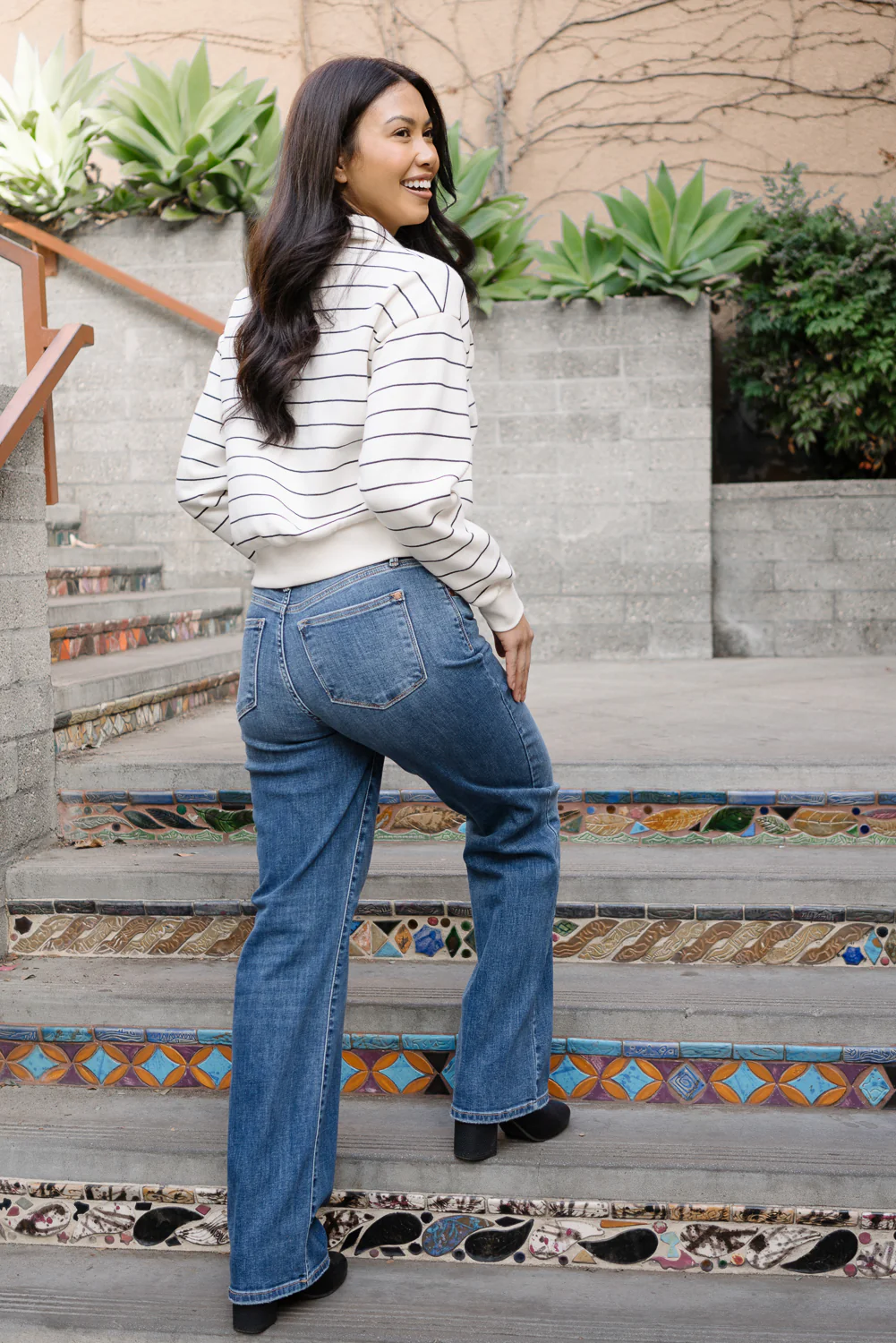 Samantha Mid Rise V-Front Straight Jeans