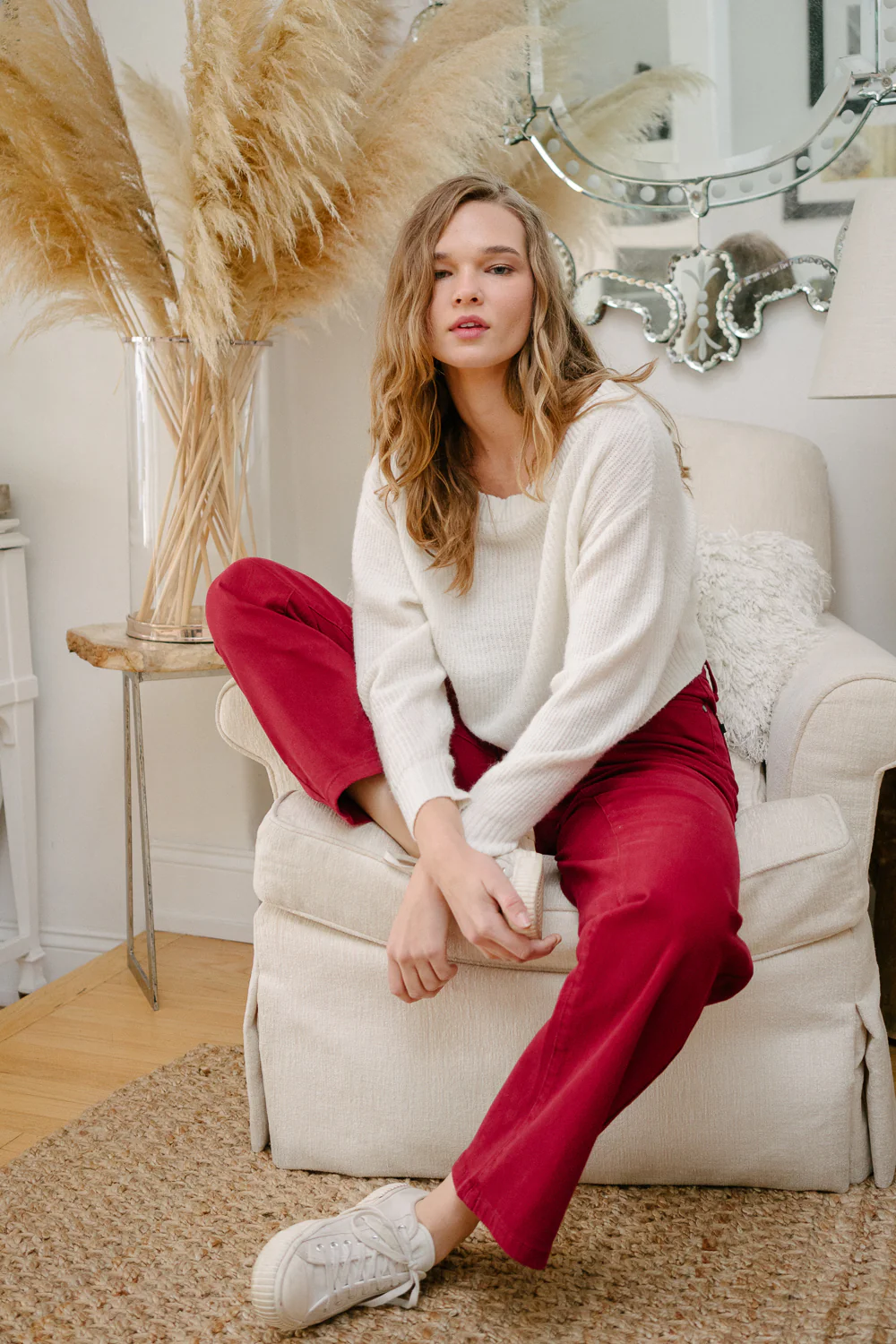 Rebecca High Rise 90's Straight Red Jeans with a Heart Pocket Design