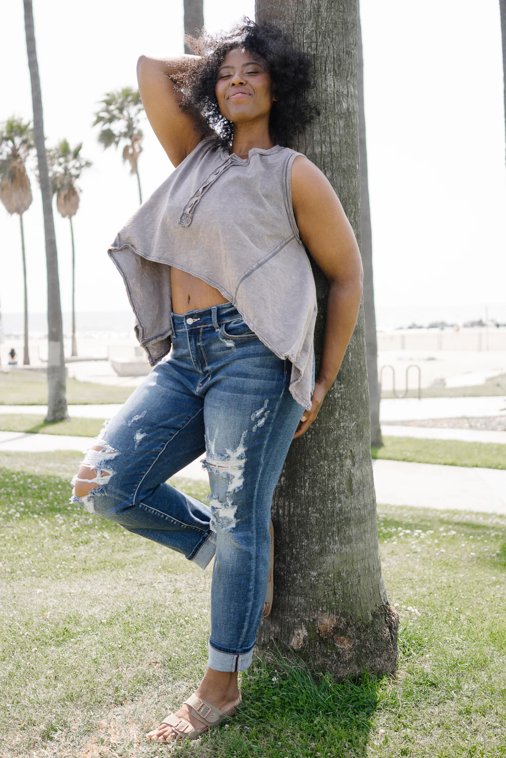 Kristen Mid Rise Cuffed Distressed Boyfriend Jeans - PLUS