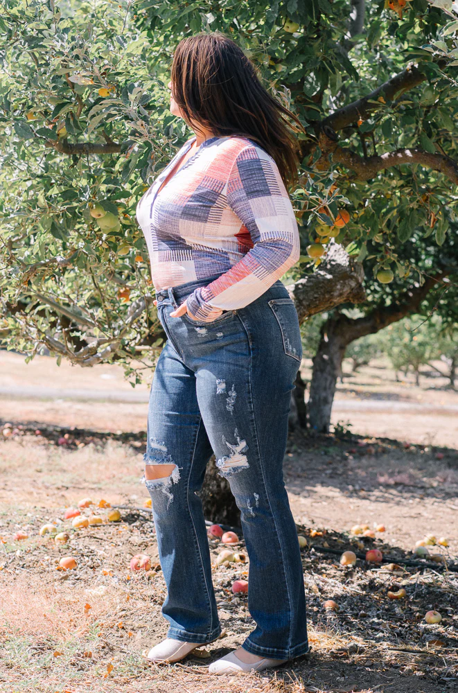 Lucy Mid Rise Hand Sand & Mildly Distressed Bootcut Jeans - PLUS