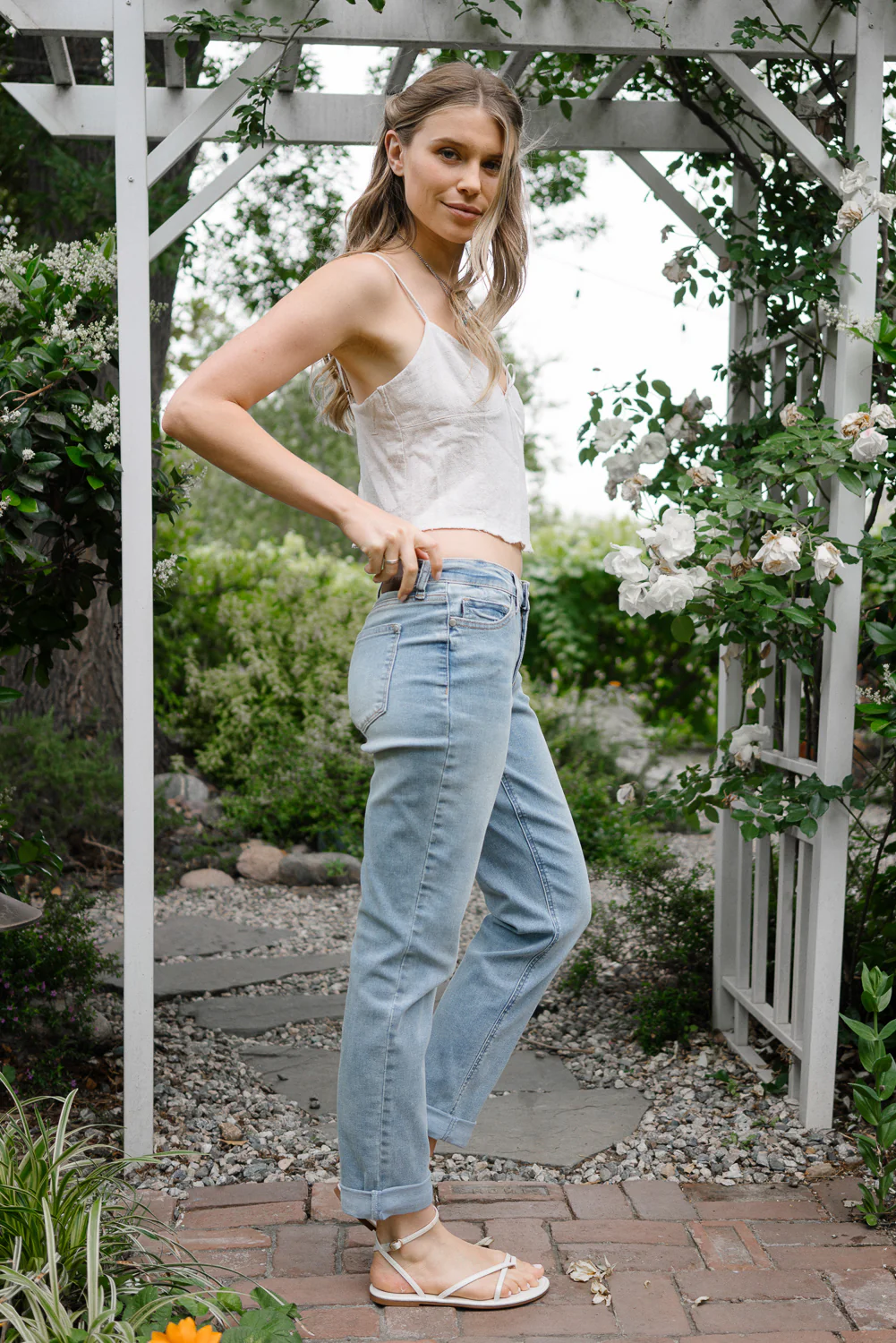 Laney V-Front Cool Denim Cuffed Boyfriend