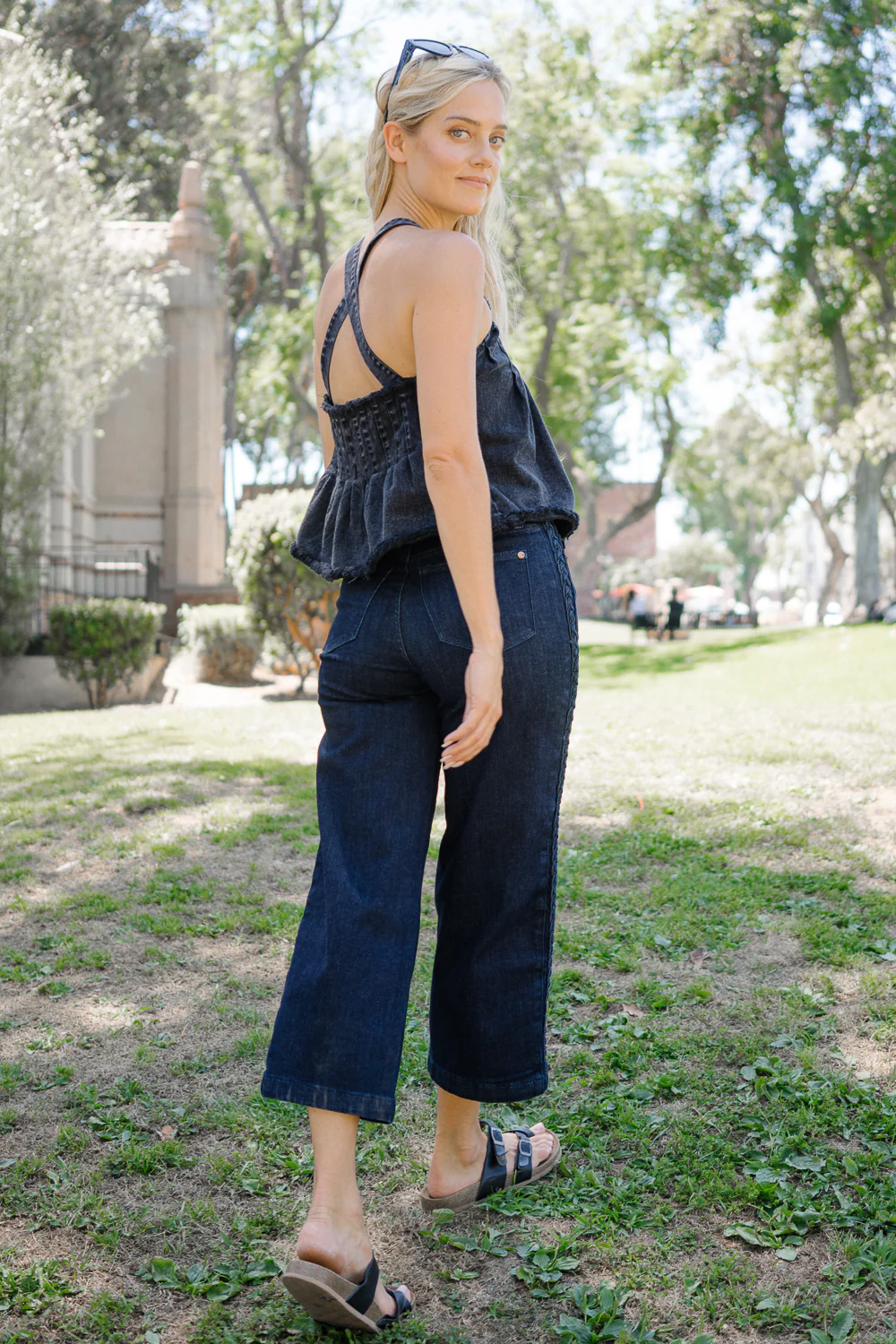 Diana High Rise Side Seam Braid Cropped Wide Leg Jeans