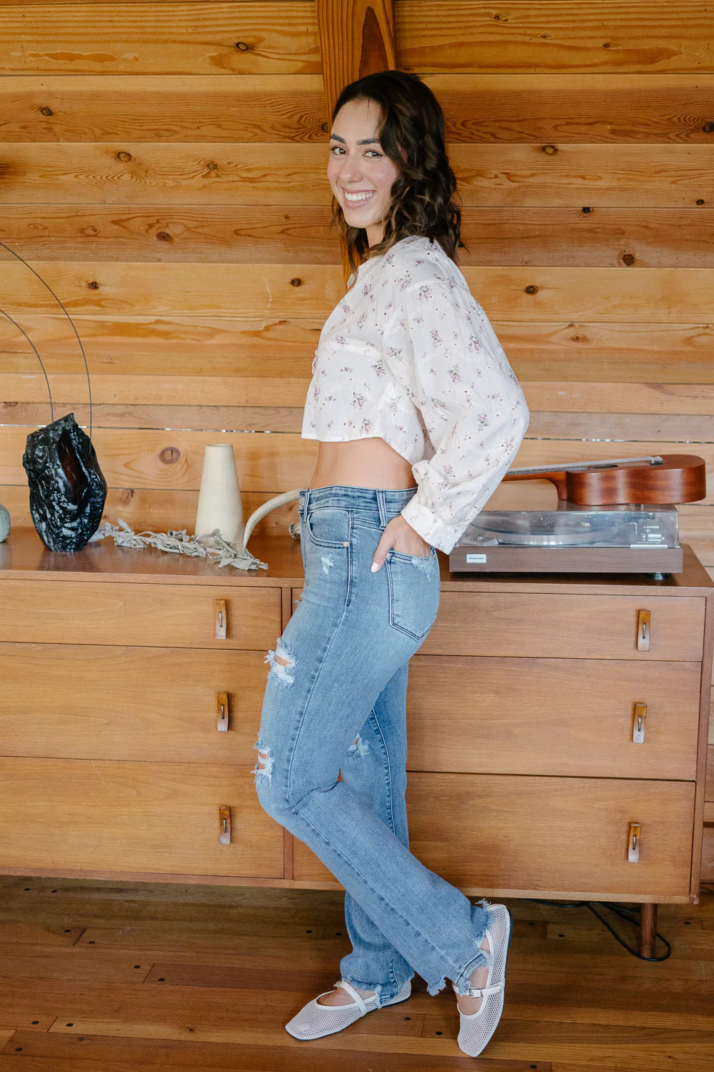 Susie Distressed Straight-Mid Rise Jeans