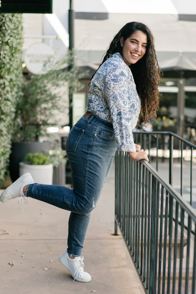 Andrea High Waist Skinny Jeans with Rips - PLUS