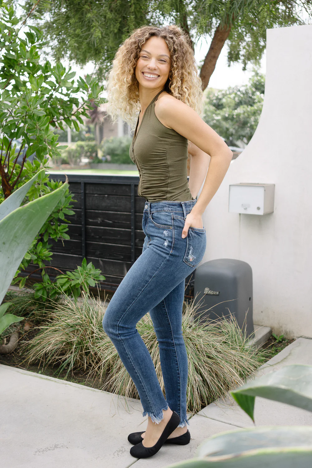 Dessarie High Rise Skinny with Distressed & Shark Bit Hem