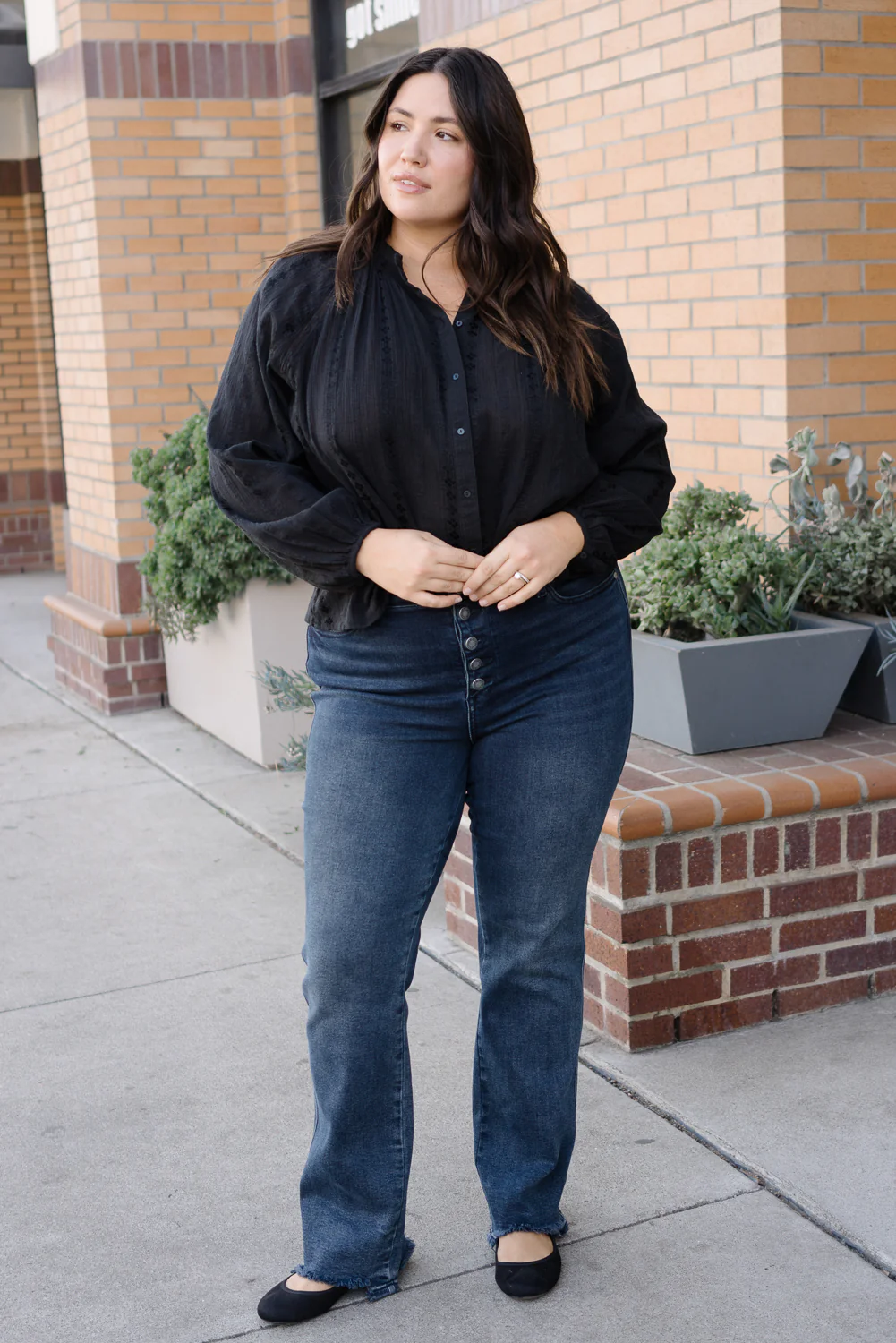 Lisa High Rise Button Fly Hem Distressed Straight Jeans - PLUS