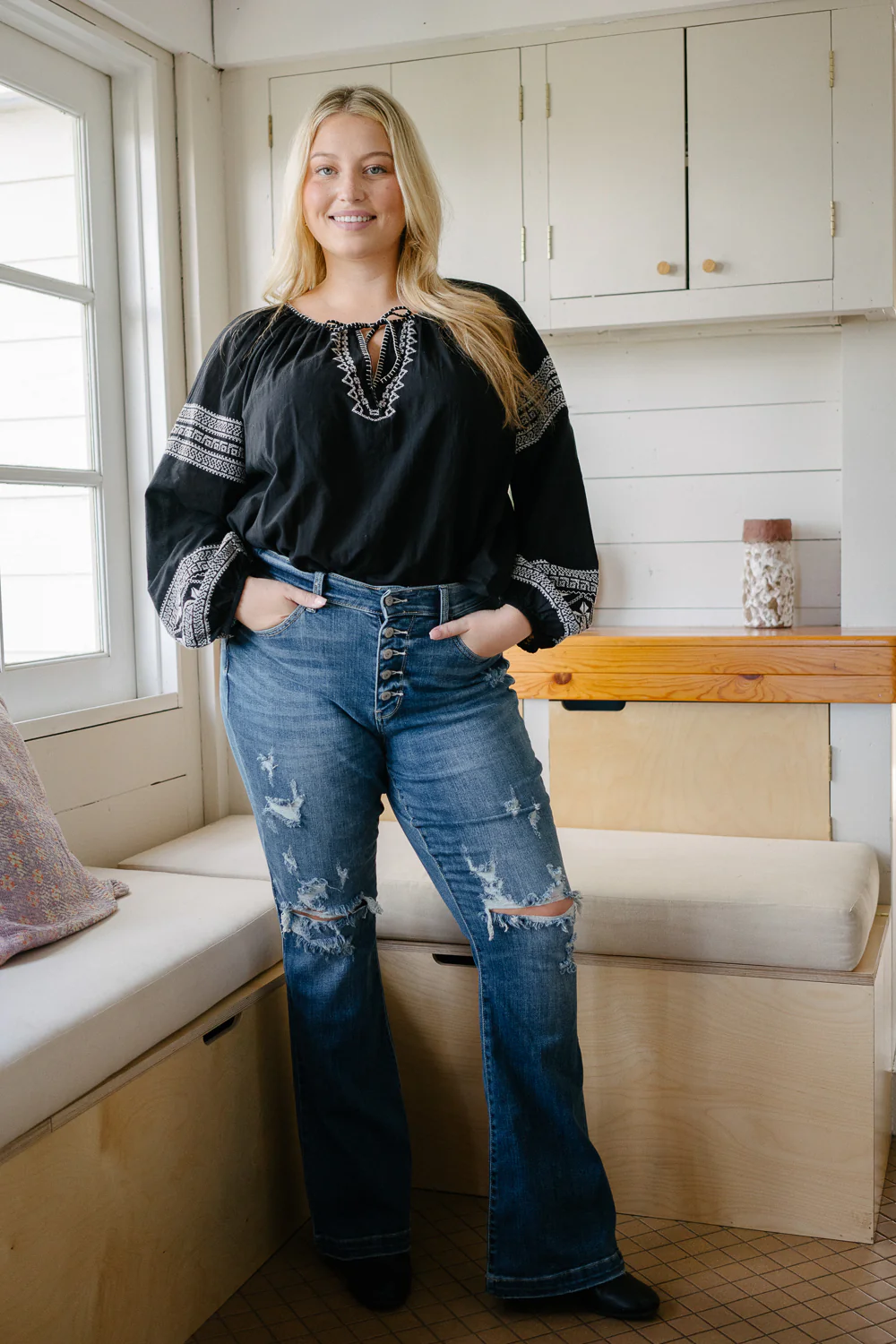 Judith Button Fly Trouser Flare Jeans - PLUS