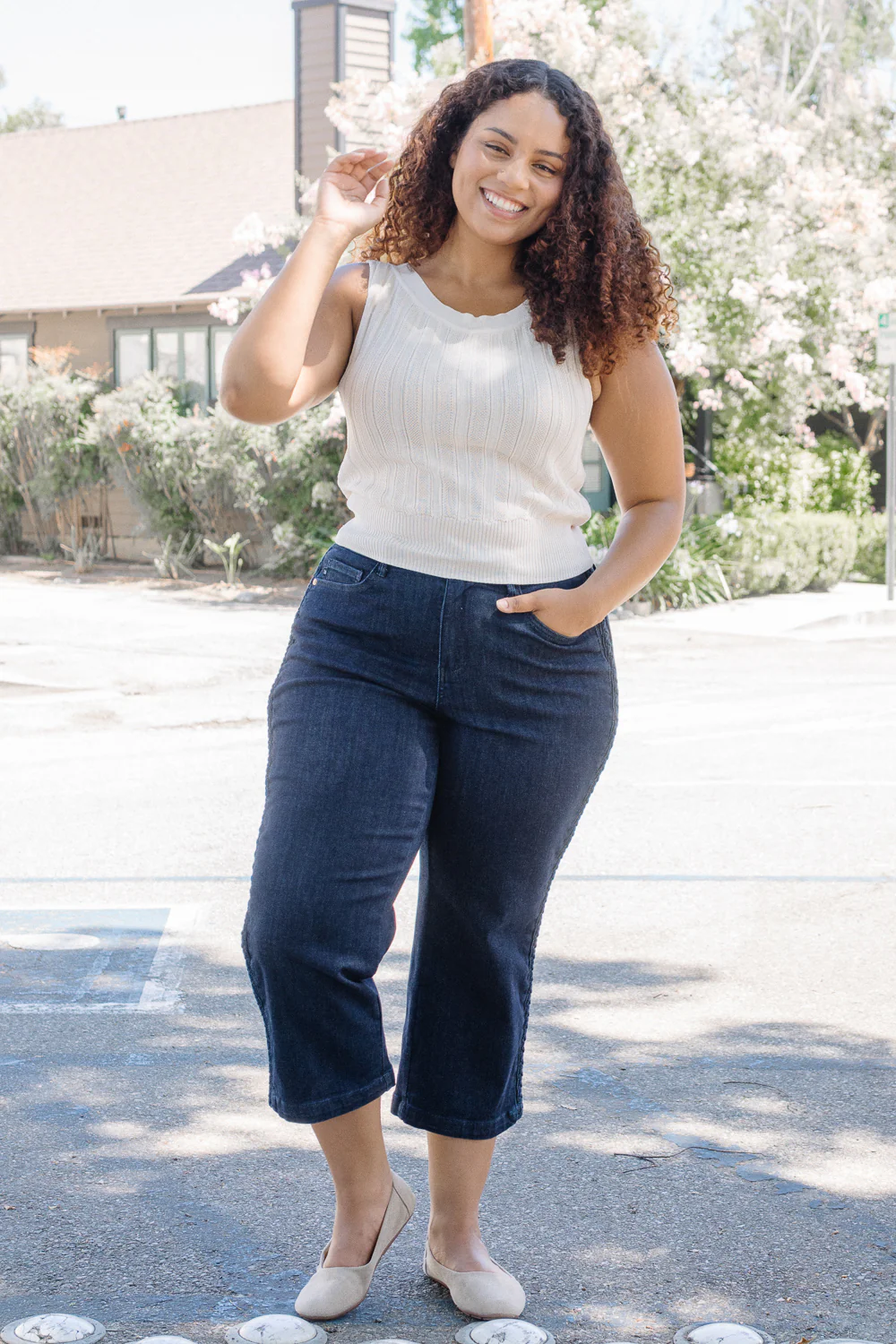 Diana High Rise Side Seam Braid Cropped Wide Leg Jeans - PLUS