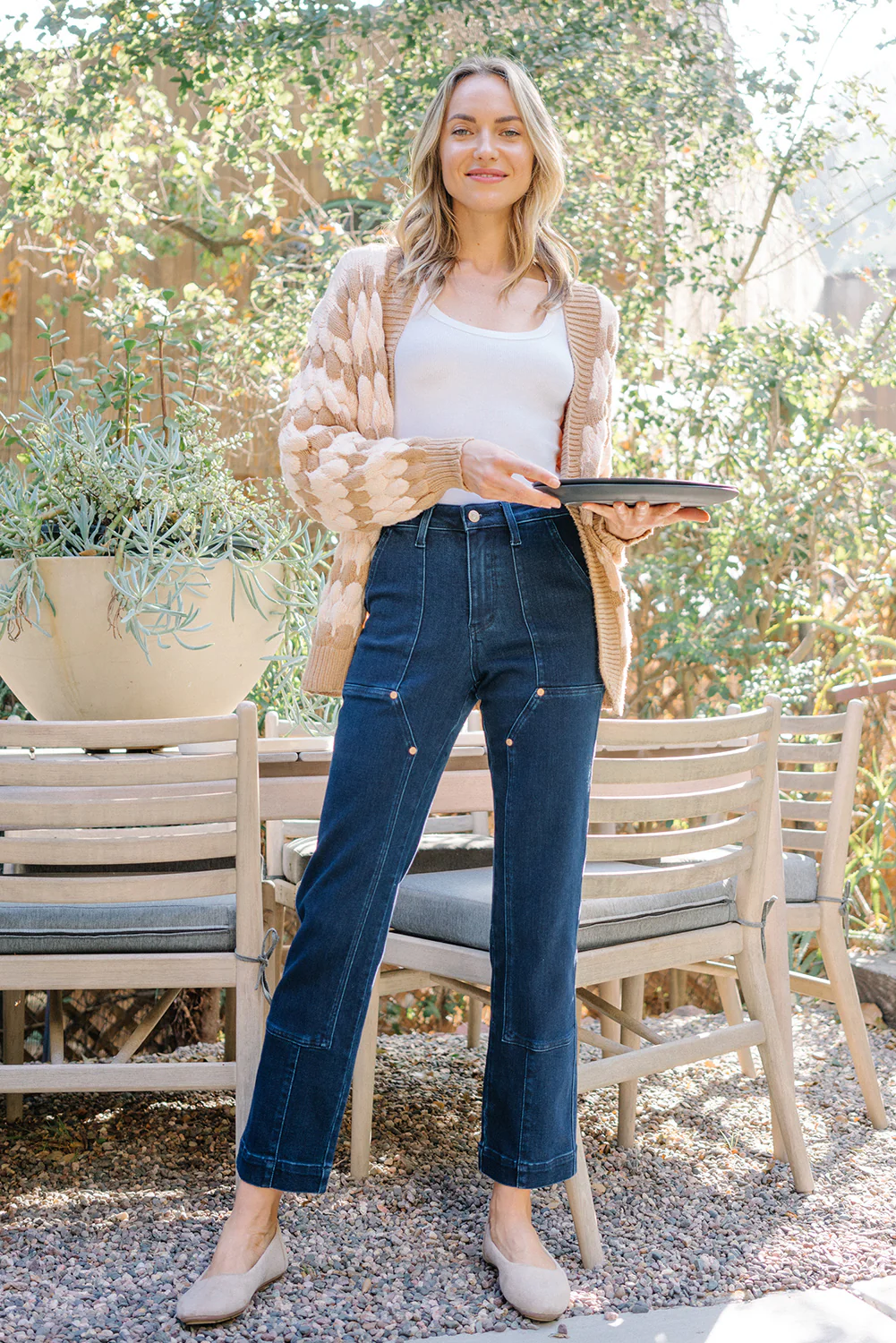 Leslie High Rise Work Wear Knee Patch Straight Jeans