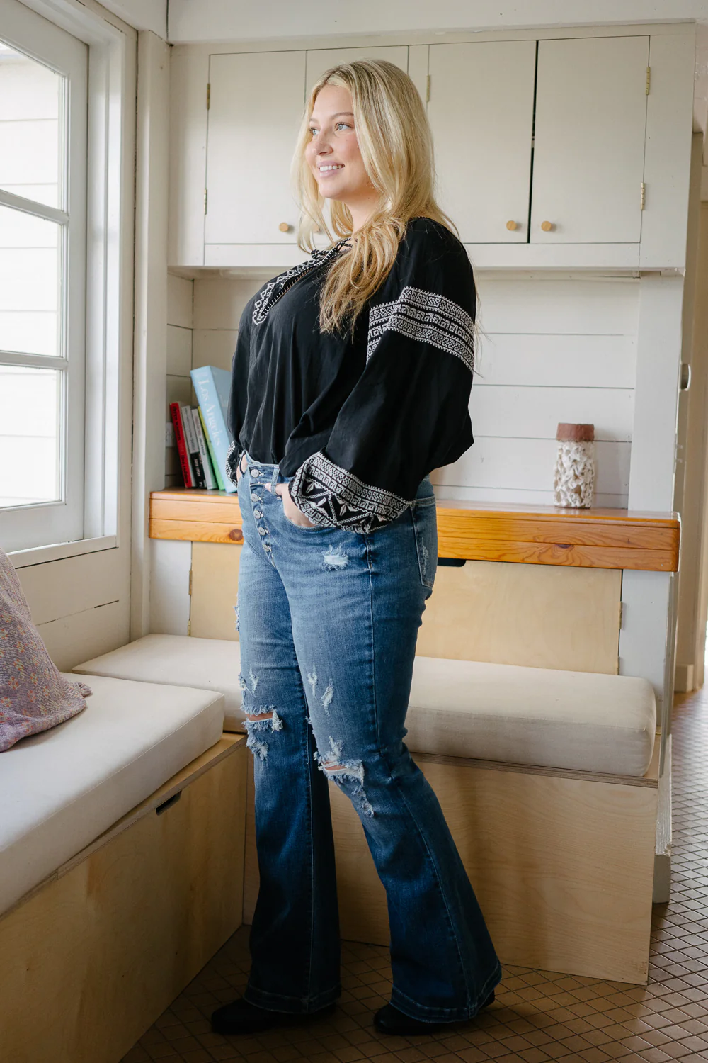 Judith Button Fly Trouser Flare Jeans - PLUS