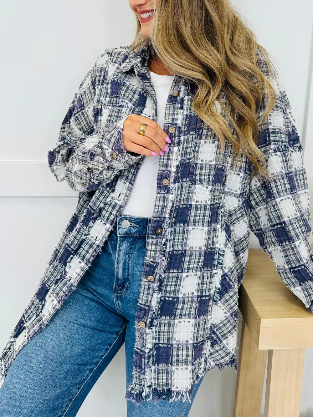 Chilled Out Plaid Top in Navy