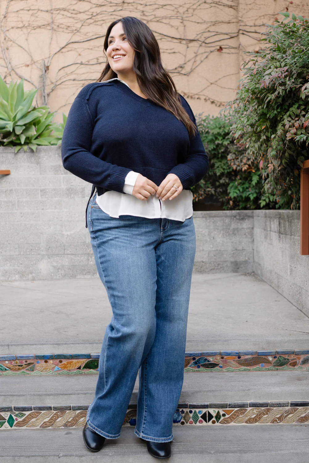 Samantha Mid Rise V-Front Straight Jeans - PLUS