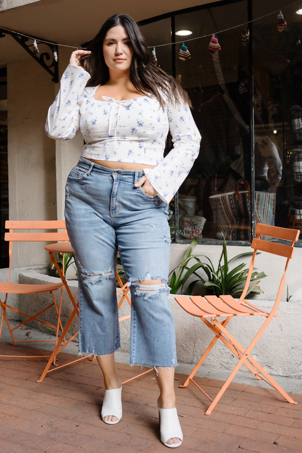 Celeste High Rise With Distressed Crop Wide Leg - PLUS