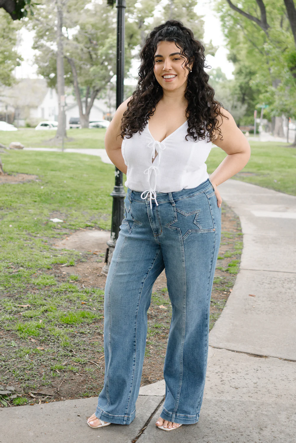 Eliza High Rise Wide Legs with Starry Flair - PLUS