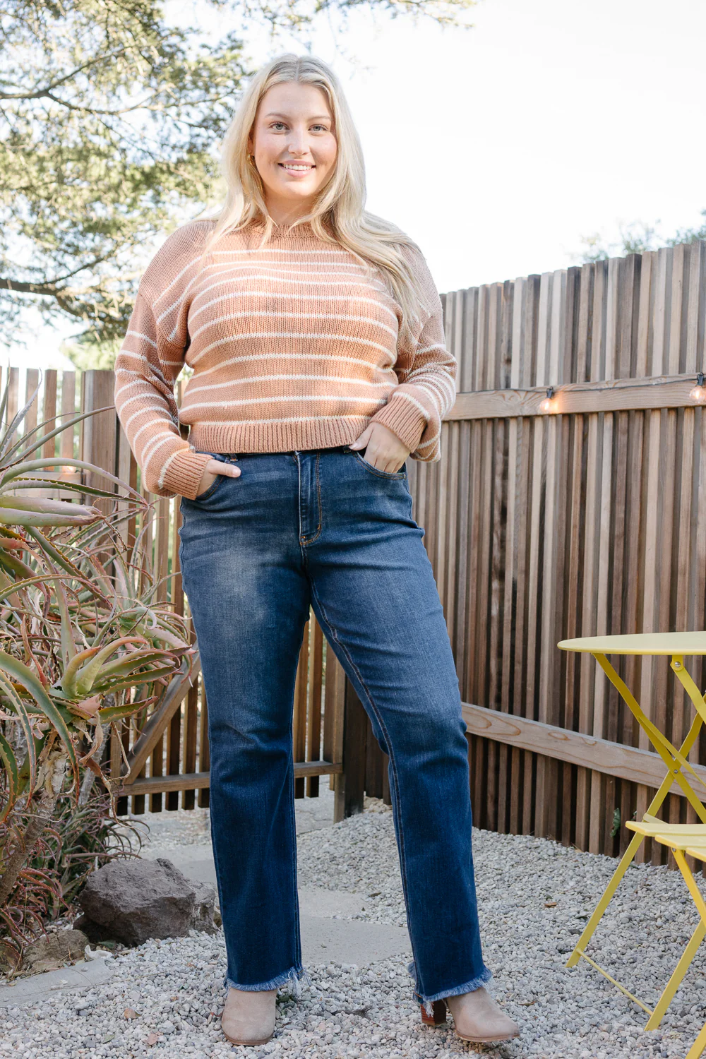 Madison High Rise Vintage Frayed Hem Bootcut Jeans - PLUS