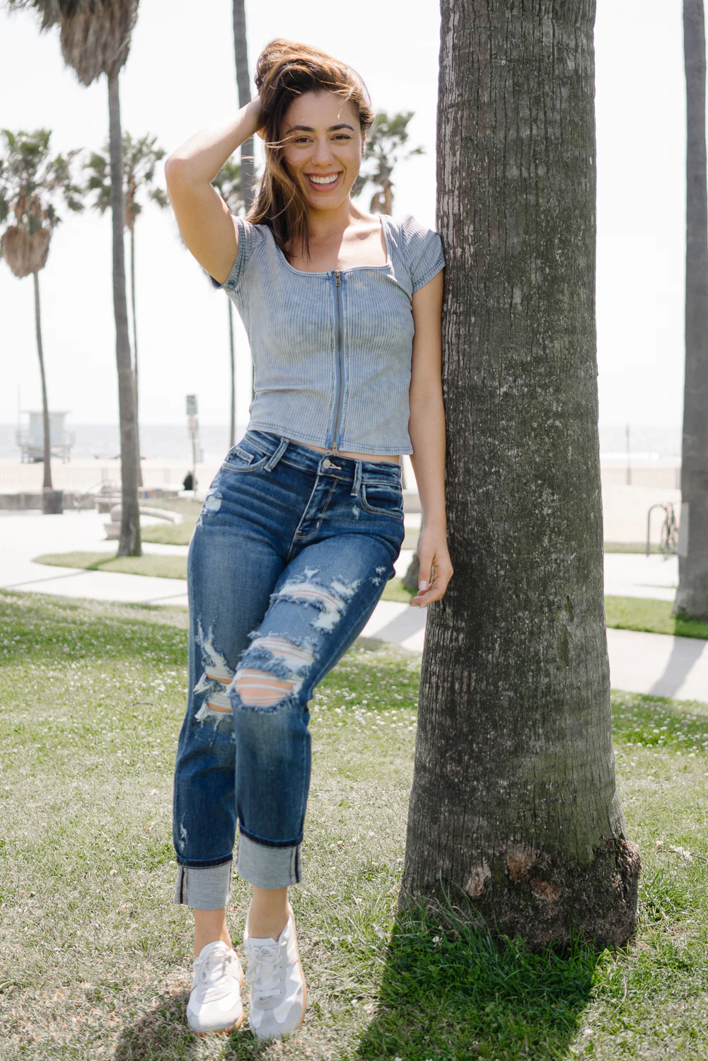 Kristen Mid Rise Cuffed Distressed Boyfriend Jeans