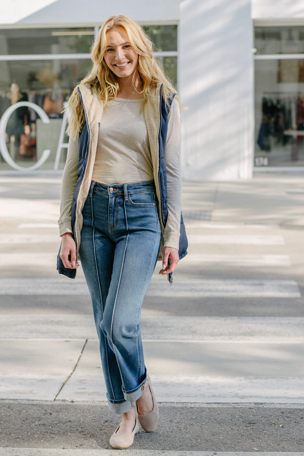 Sally High Rise Front Seam Detail & Cuffed Straight Fit Jeans