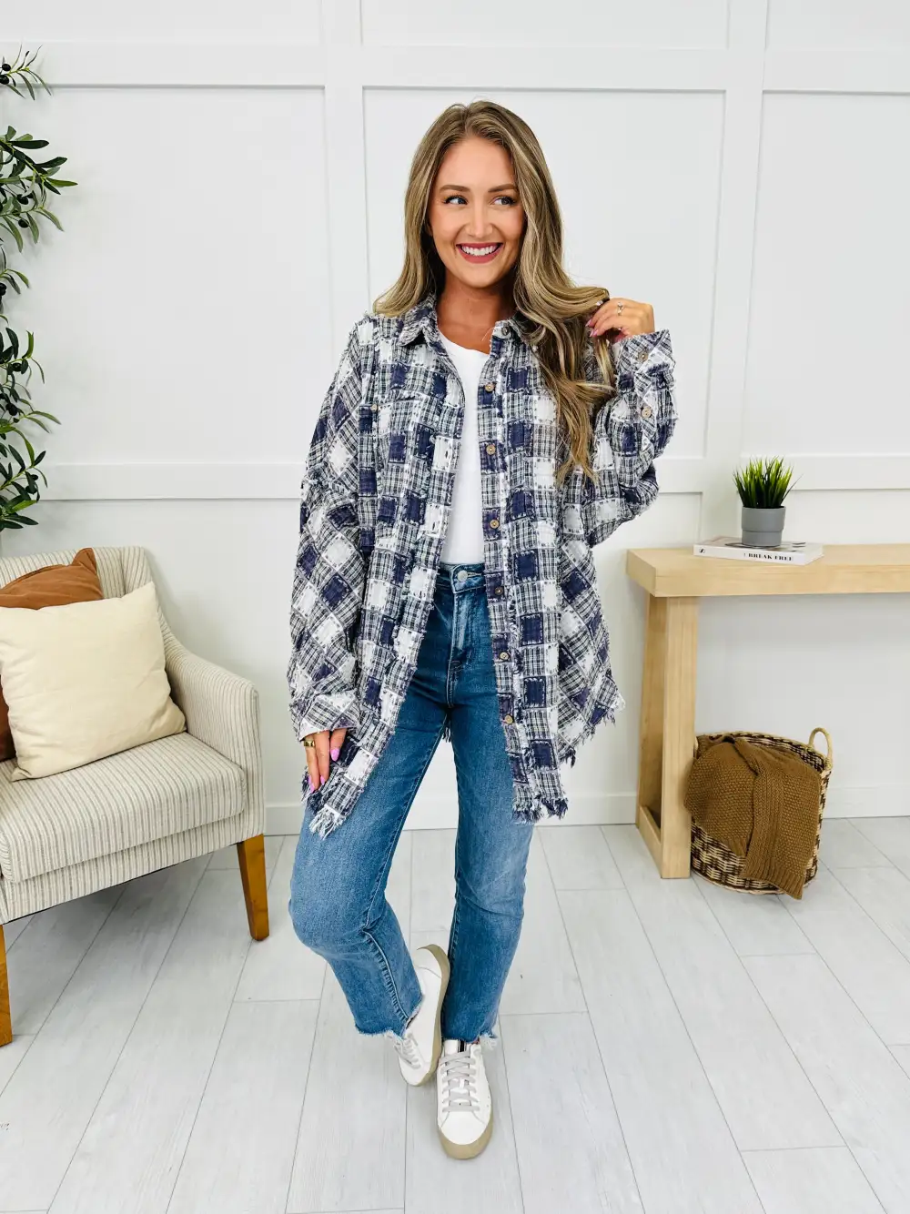 Chilled Out Plaid Top in Navy