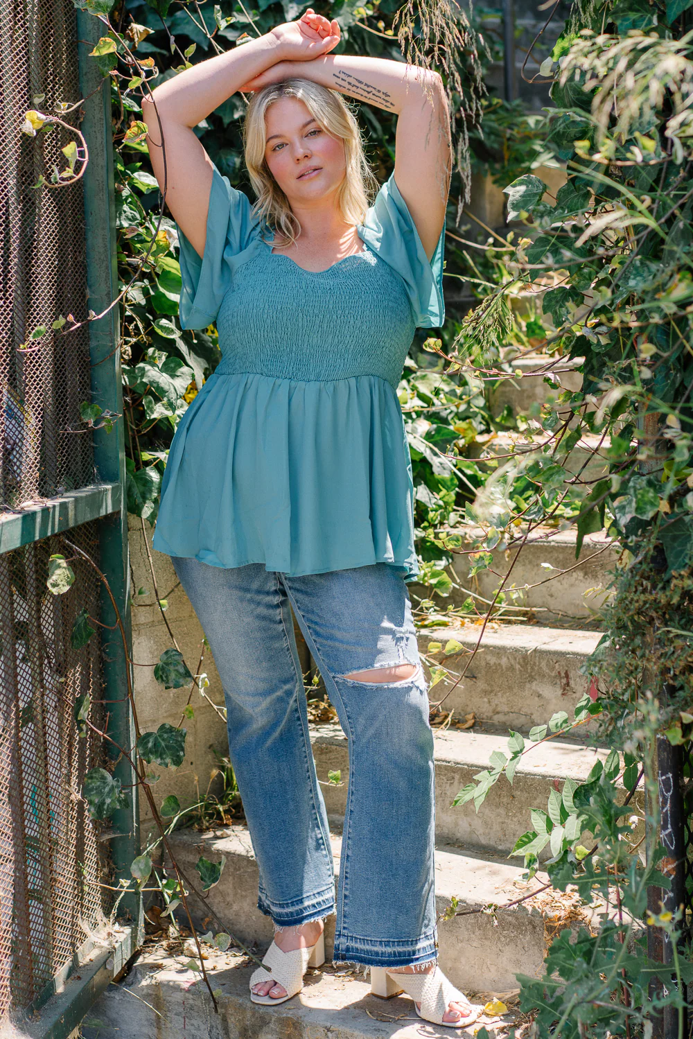 Vanessa Mid Rise Distressed & Released Hem Bootcut Jeans - PLUS