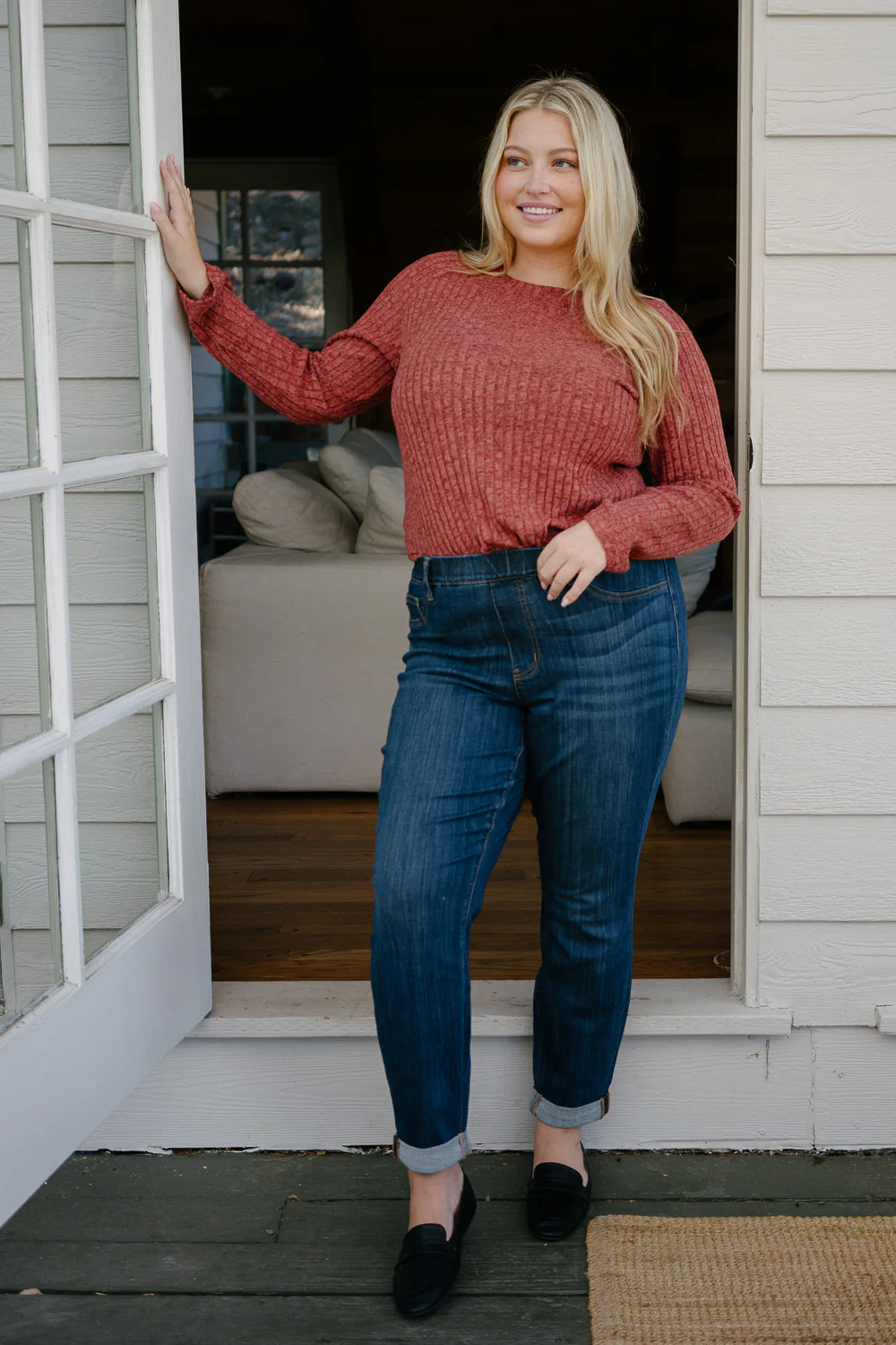 Hailey High Rise Pull On Double Cuffed Slim Jeans - PLUS