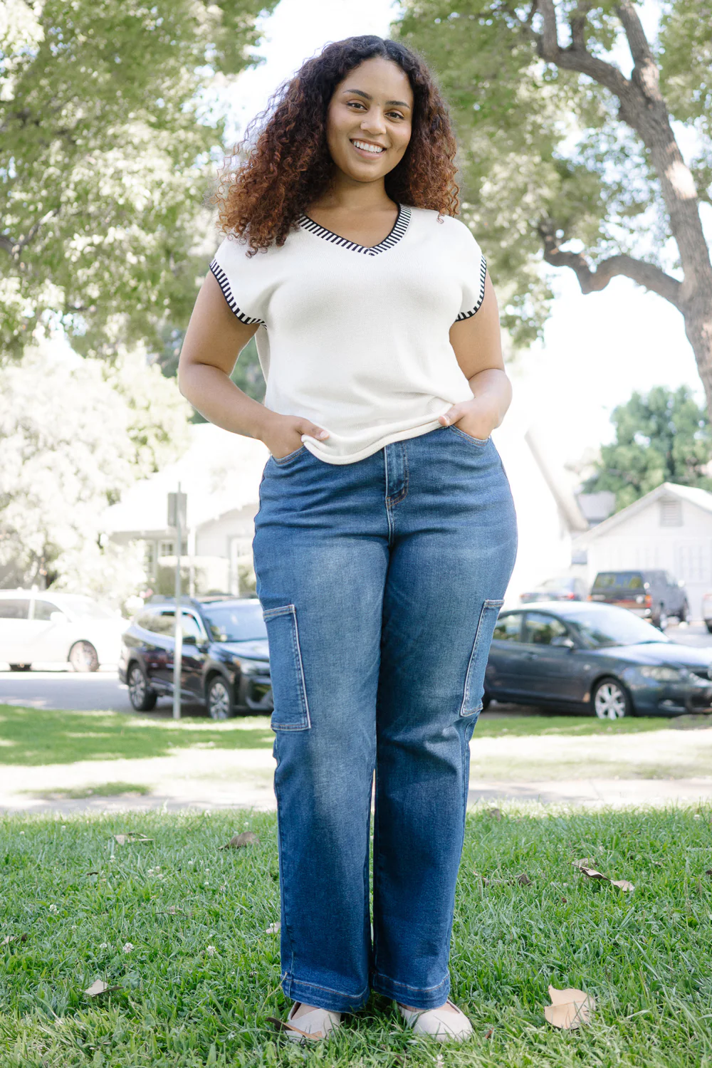 Courtney High Rise Cargo Wide Leg Jeans - PLUS