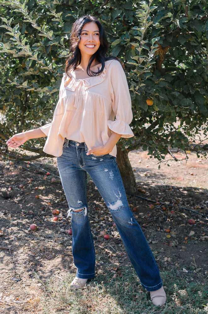 Lucy Mid Rise Hand Sand & Mildly Distressed Bootcut Jeans