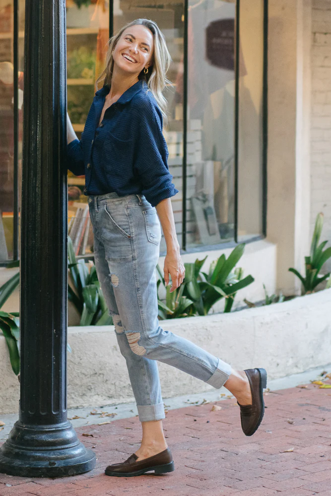 Brittany High Rise Patch Pocket & Ripped Boyfriend Jeans