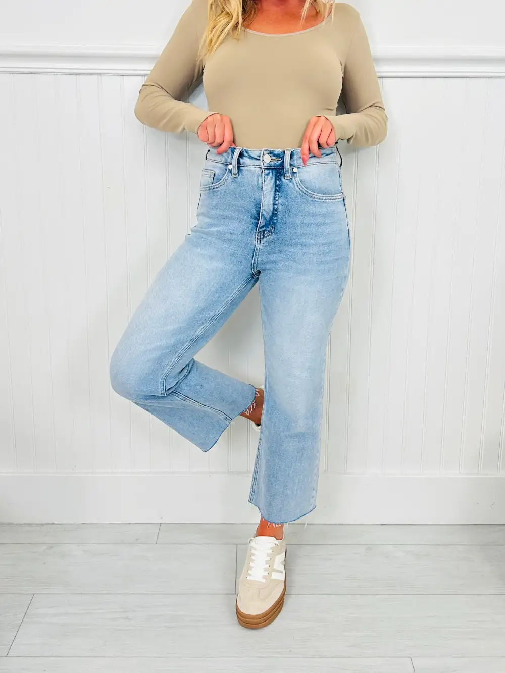 Along For The Ride Wide Leg Cropped Jeans With Tummy Control