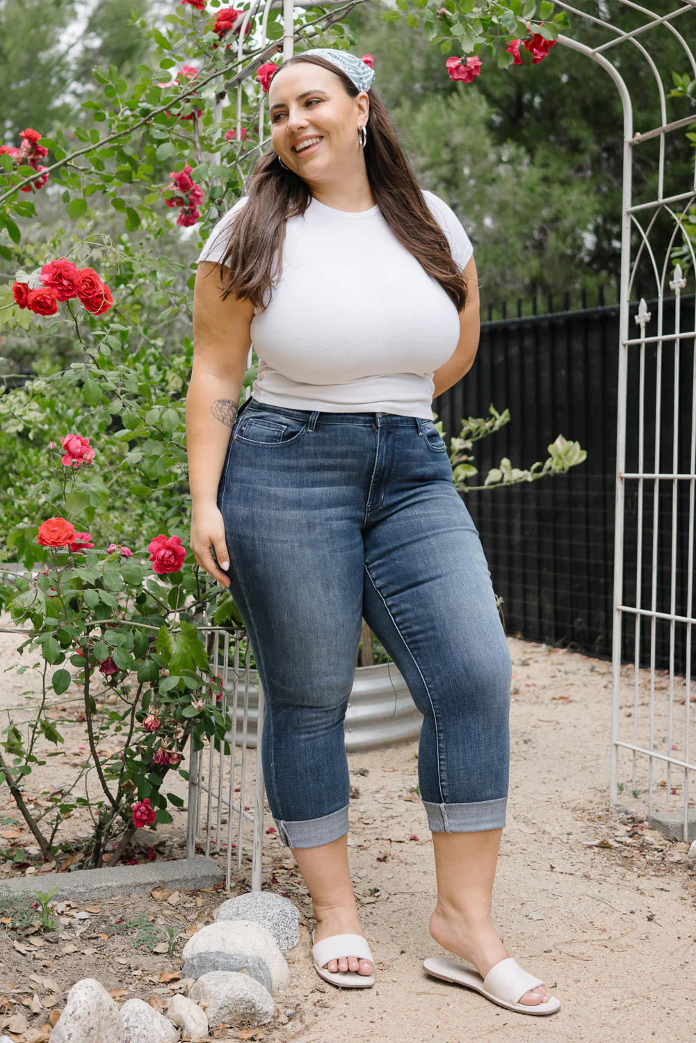 Maddy Mid Rise Dark Wash Cuffed Capri Jeans - PLUS