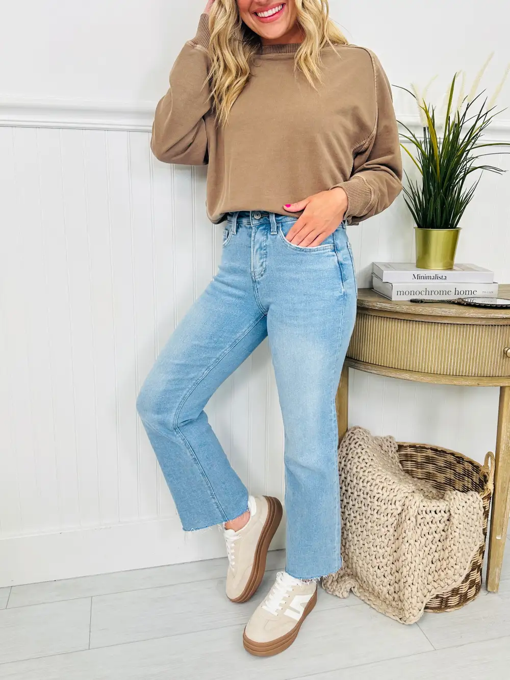 Time To Unwind Cropped Slim Fit Wide Leg Jeans