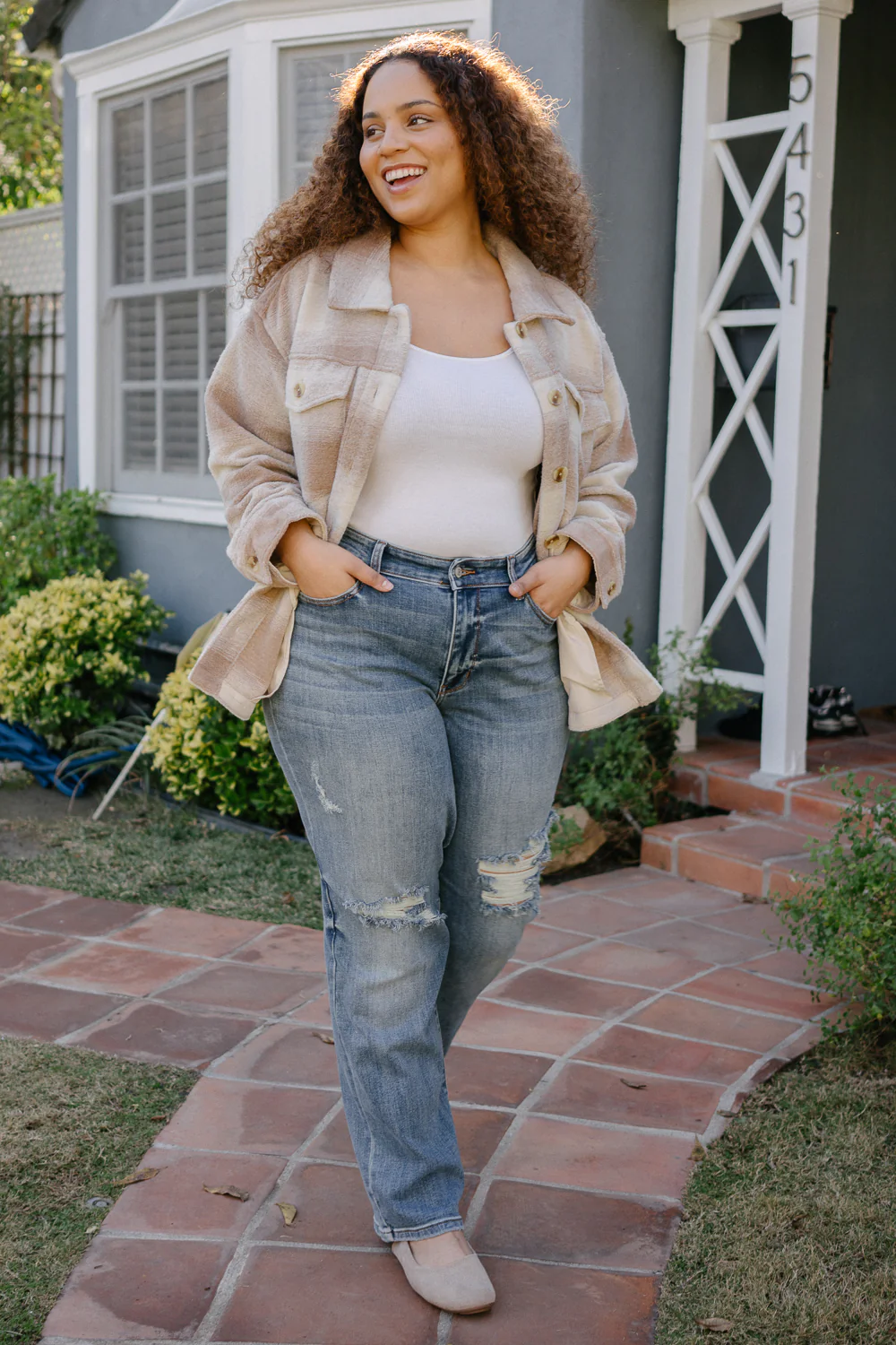 Kaylee High Waist Distressed Dad Jeans - PLUS