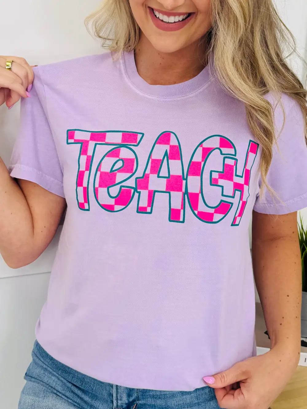 Teach Checkered Graphic Tee - Multiple Colors!