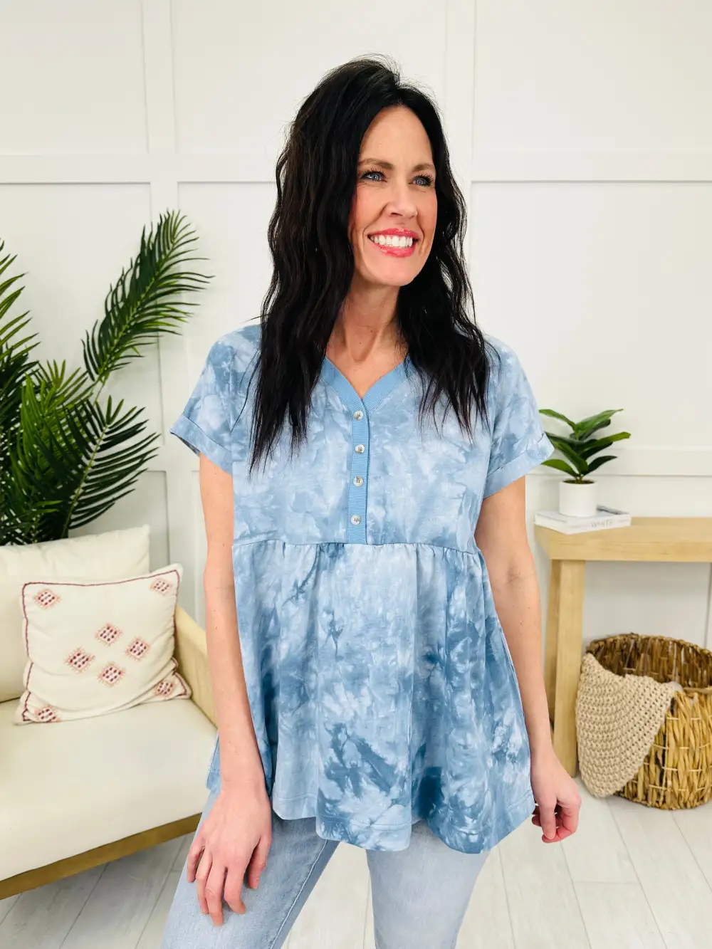 Cotton Candy Skies Top In Denim