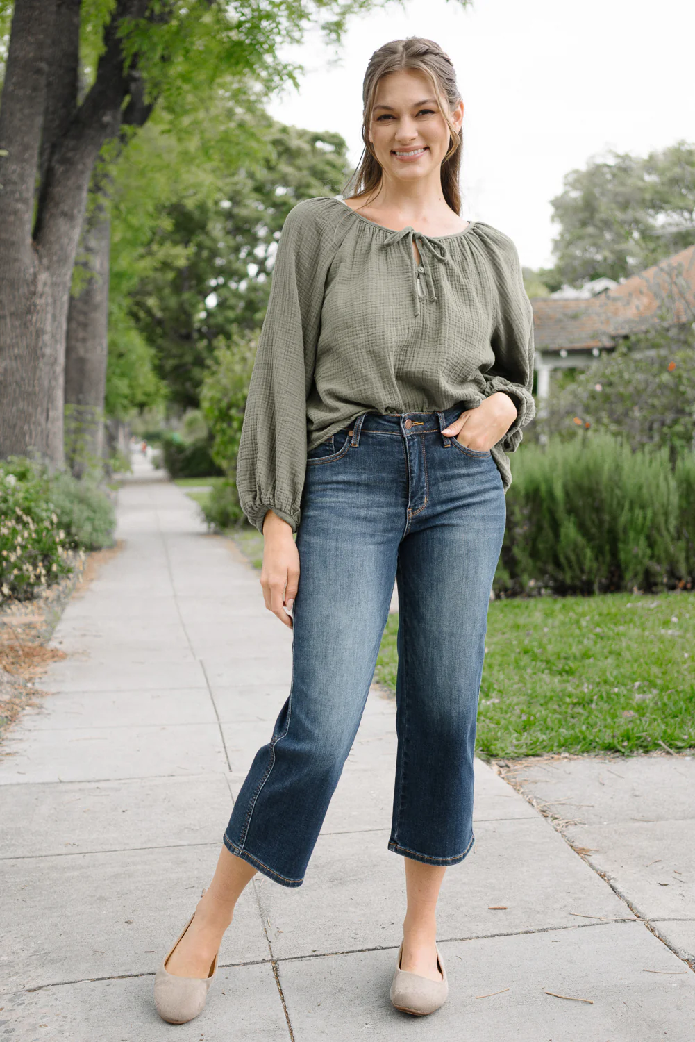 Cassandra Mid Rise Tummy Control Crop Wide Leg Jeans