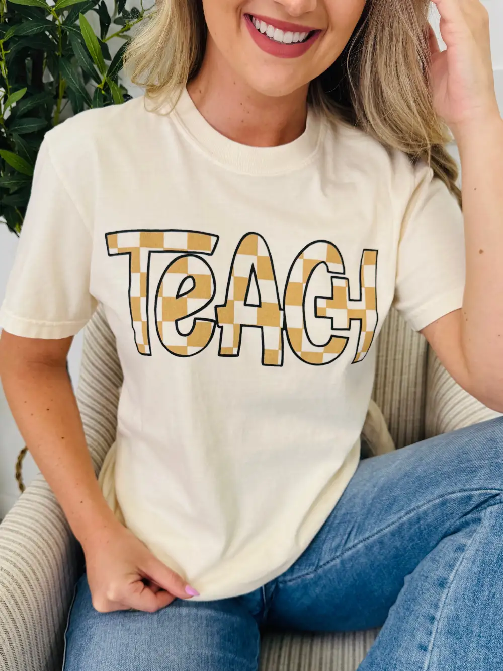 Teach Checkered Graphic Tee - Multiple Colors!
