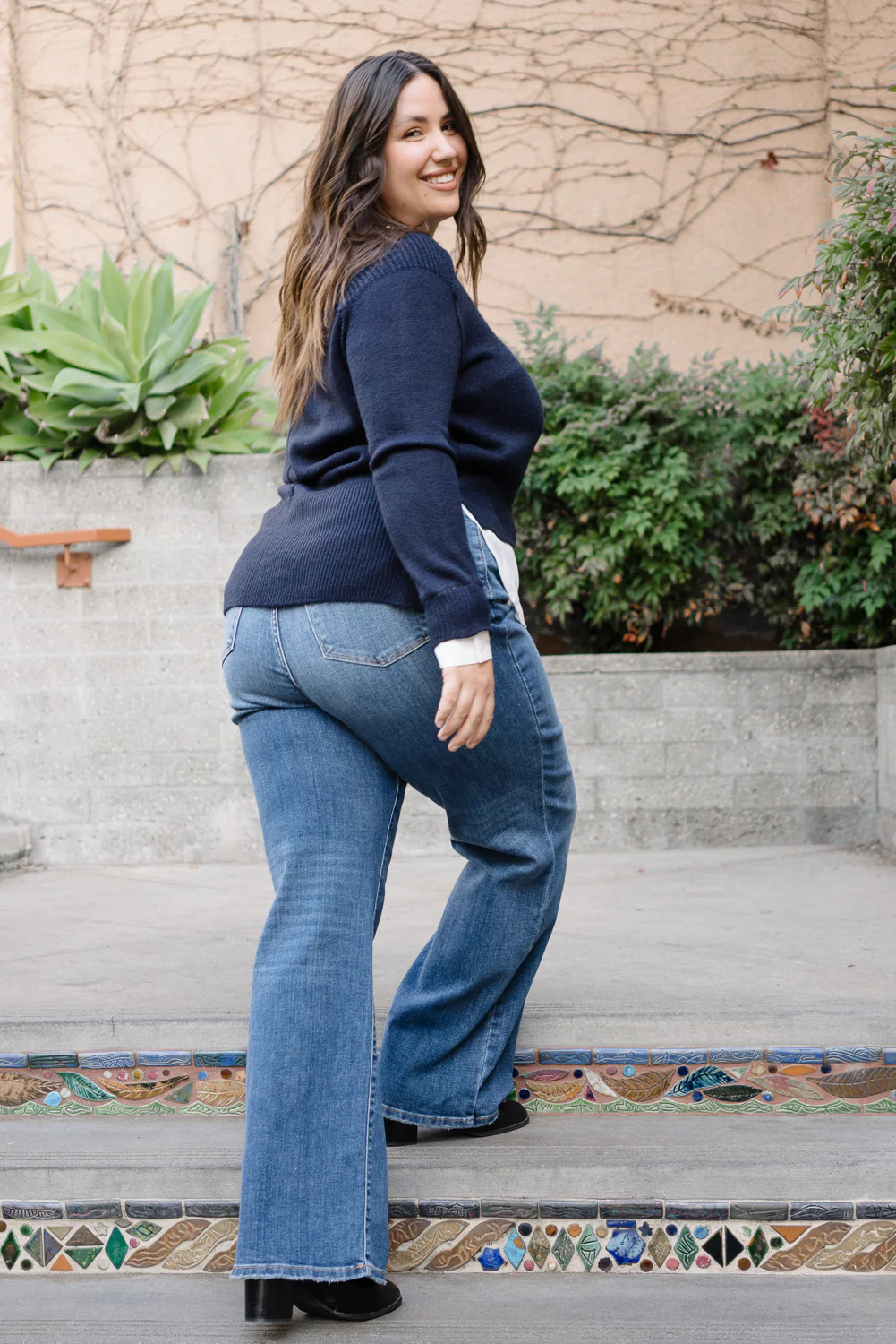 Samantha Mid Rise V-Front Straight Jeans - PLUS