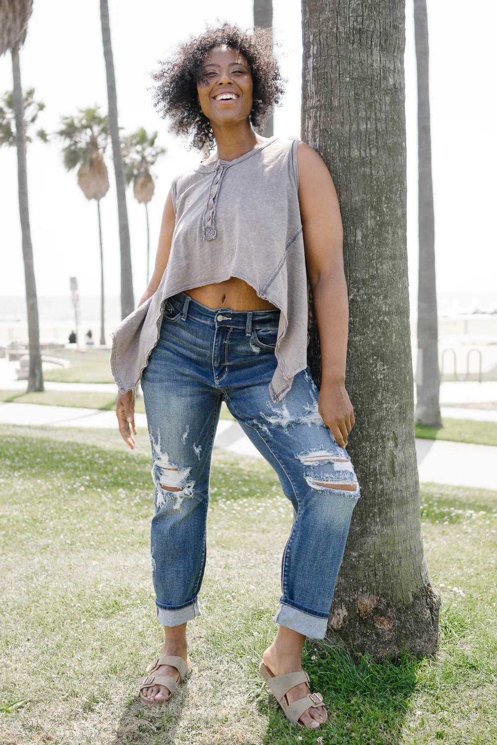 Kristen Mid Rise Cuffed Distressed Boyfriend Jeans - PLUS