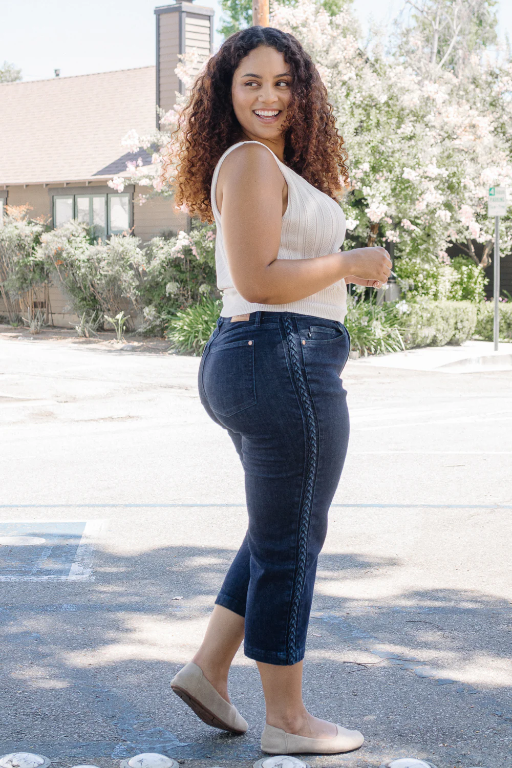 Diana High Rise Side Seam Braid Cropped Wide Leg Jeans - PLUS