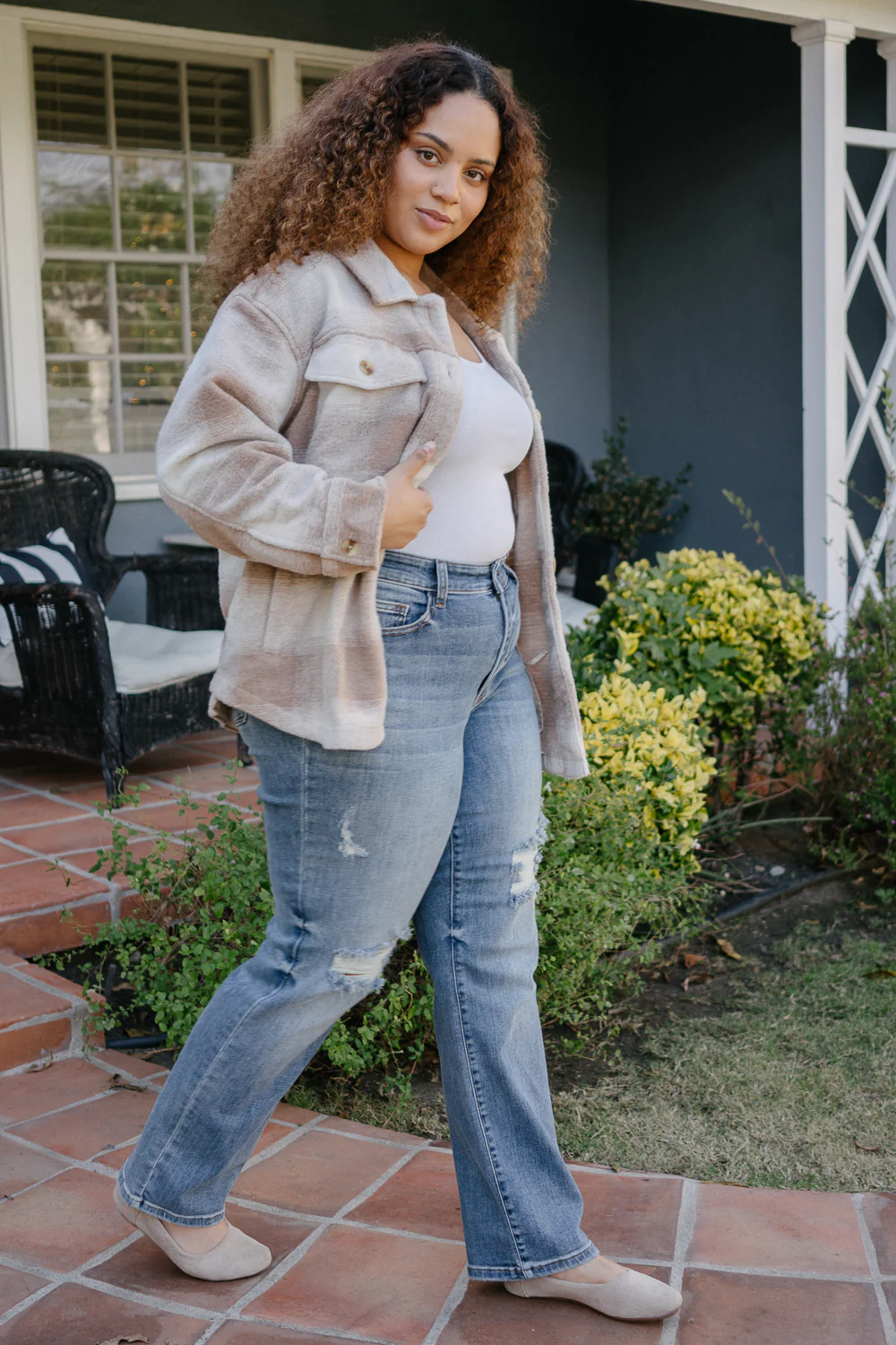 Kaylee High Waist Distressed Dad Jeans - PLUS