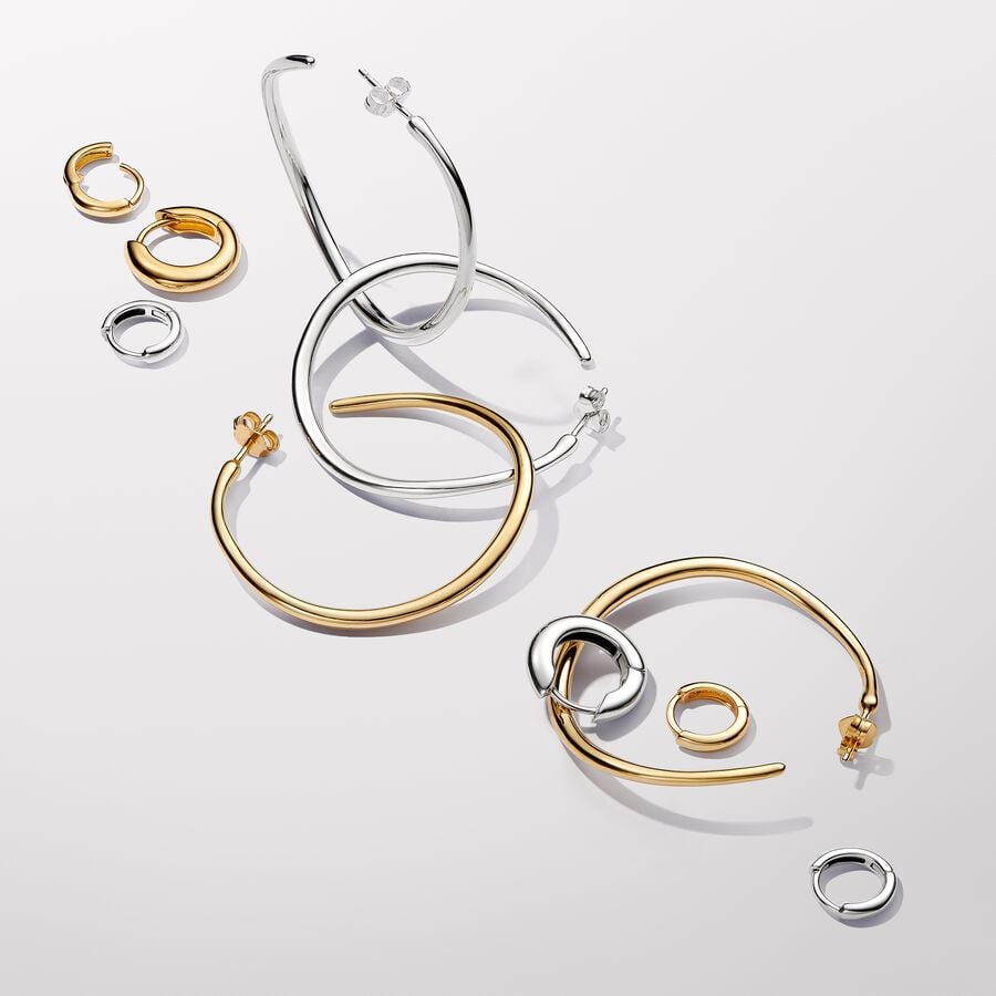 Organically Shaped 42 mm Open Hoop Earrings Gold plated