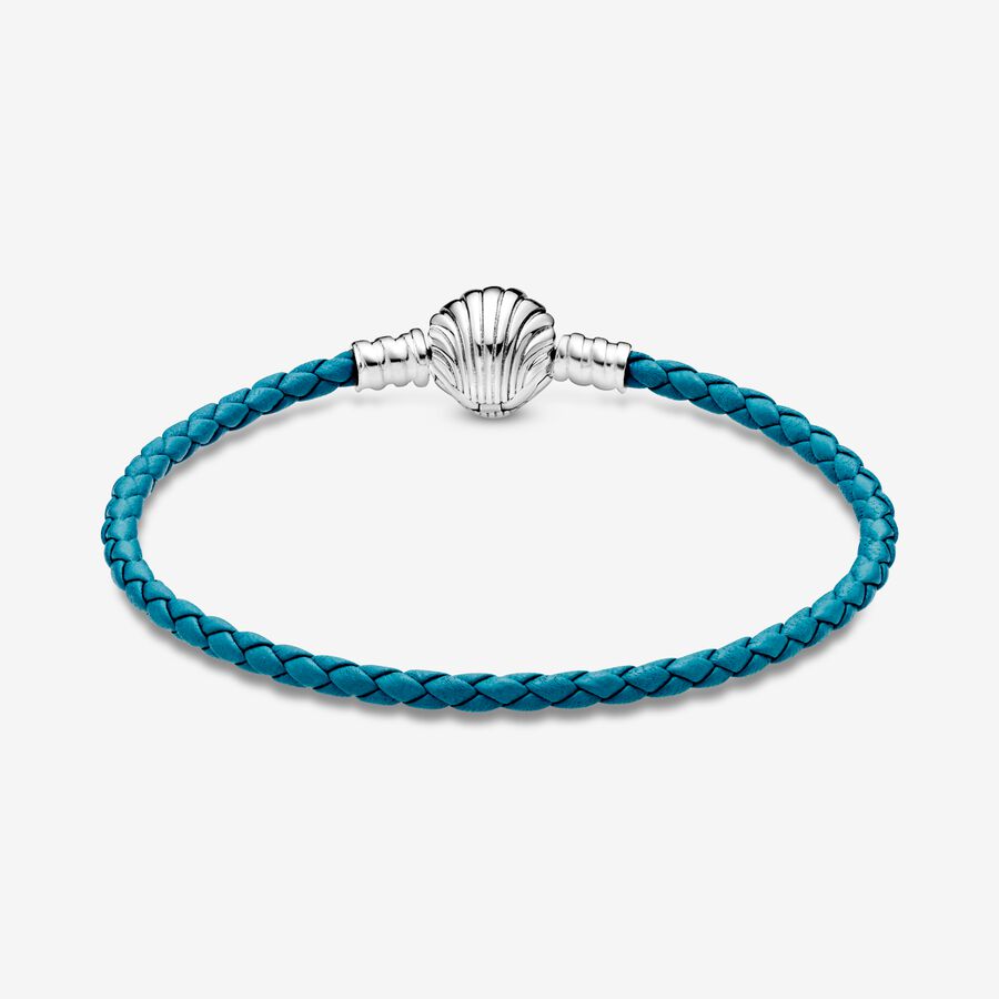 Moments Seashell Clasp Turquoise Braided Leather Bracelet