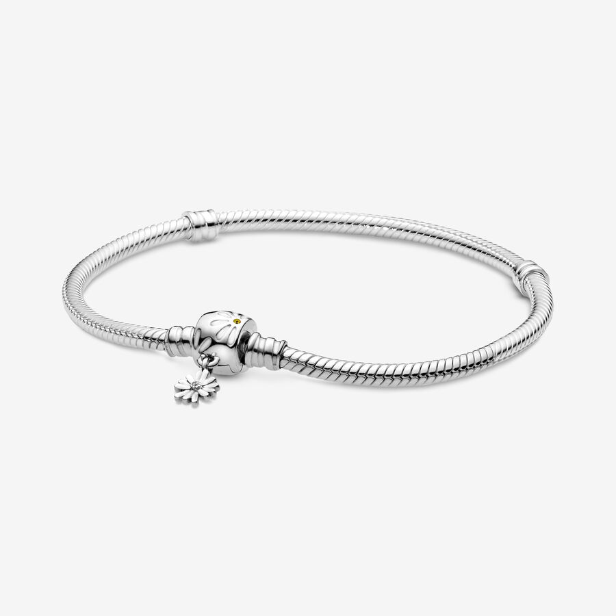 Moments Daisy Flower Clasp Snake Chain Bracelet