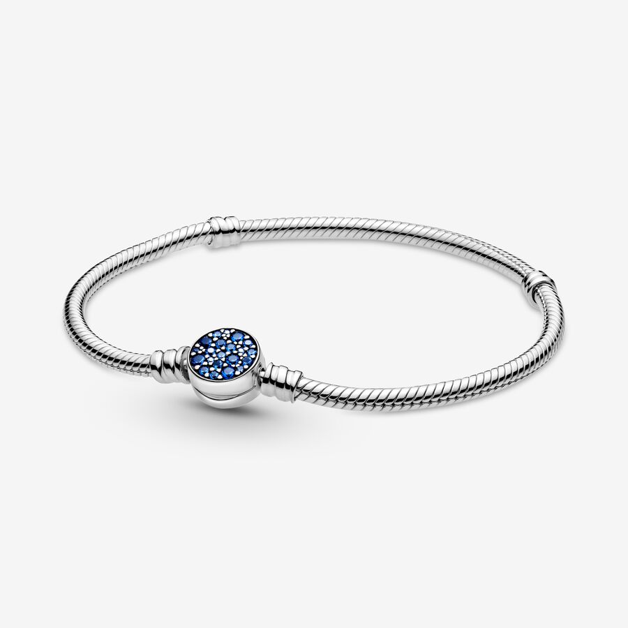 Moments Sparkling Blue Disc Clasp Snake Chain Bracelet
