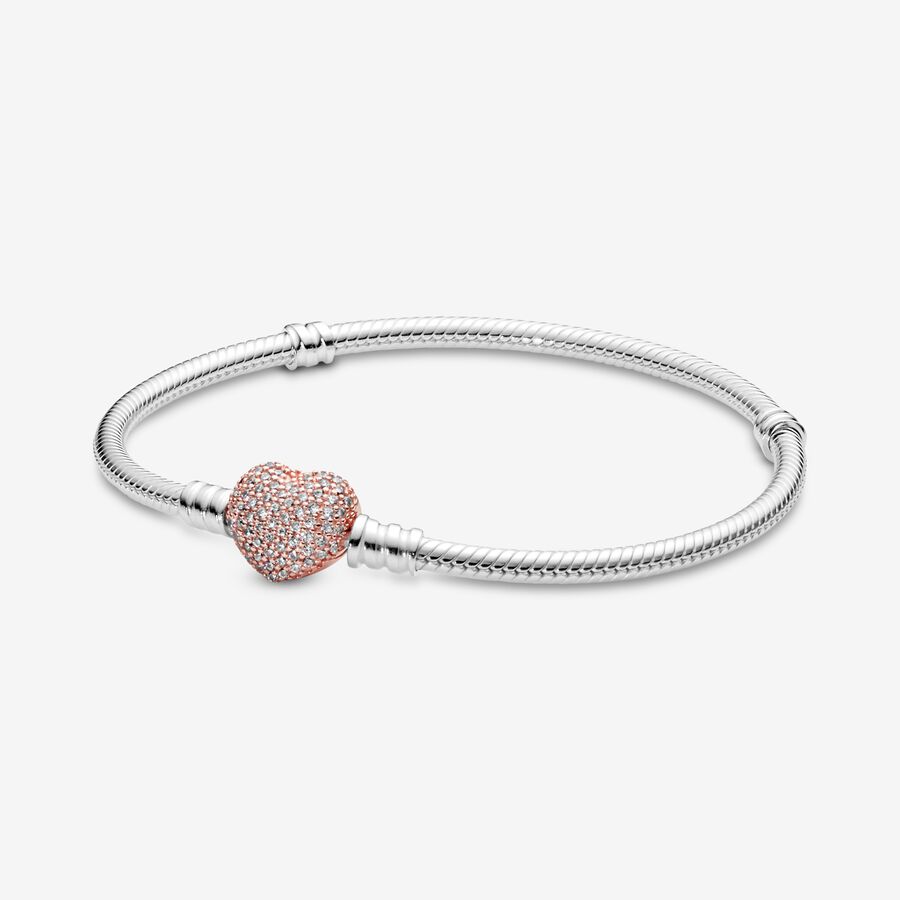 Moments Paevacute Heart Clasp Snake Chain Bracelet