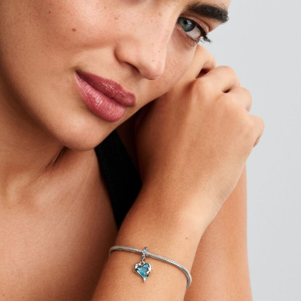 Blue Murano Glass Dolphins Dangle Charm