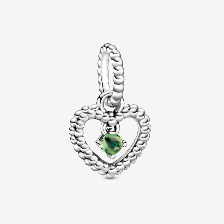 August Spring Green Beaded Heart Dangle Charm