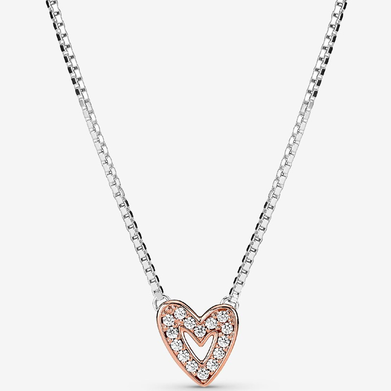Sparkling Freehand Heart Necklace Sterling silver