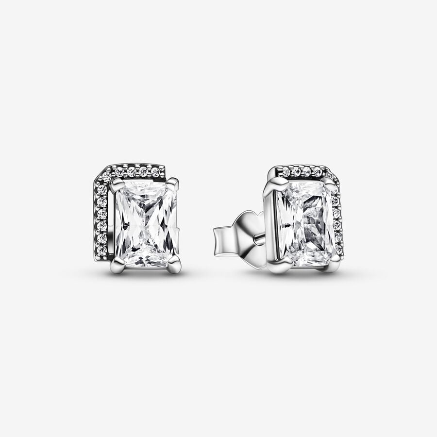 Rectangular Sparkling Halo Stud Earrings